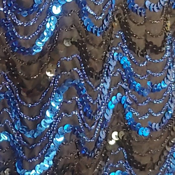 Vintage Blue and Black SequinDisco Blouse - Picture 3 of 4